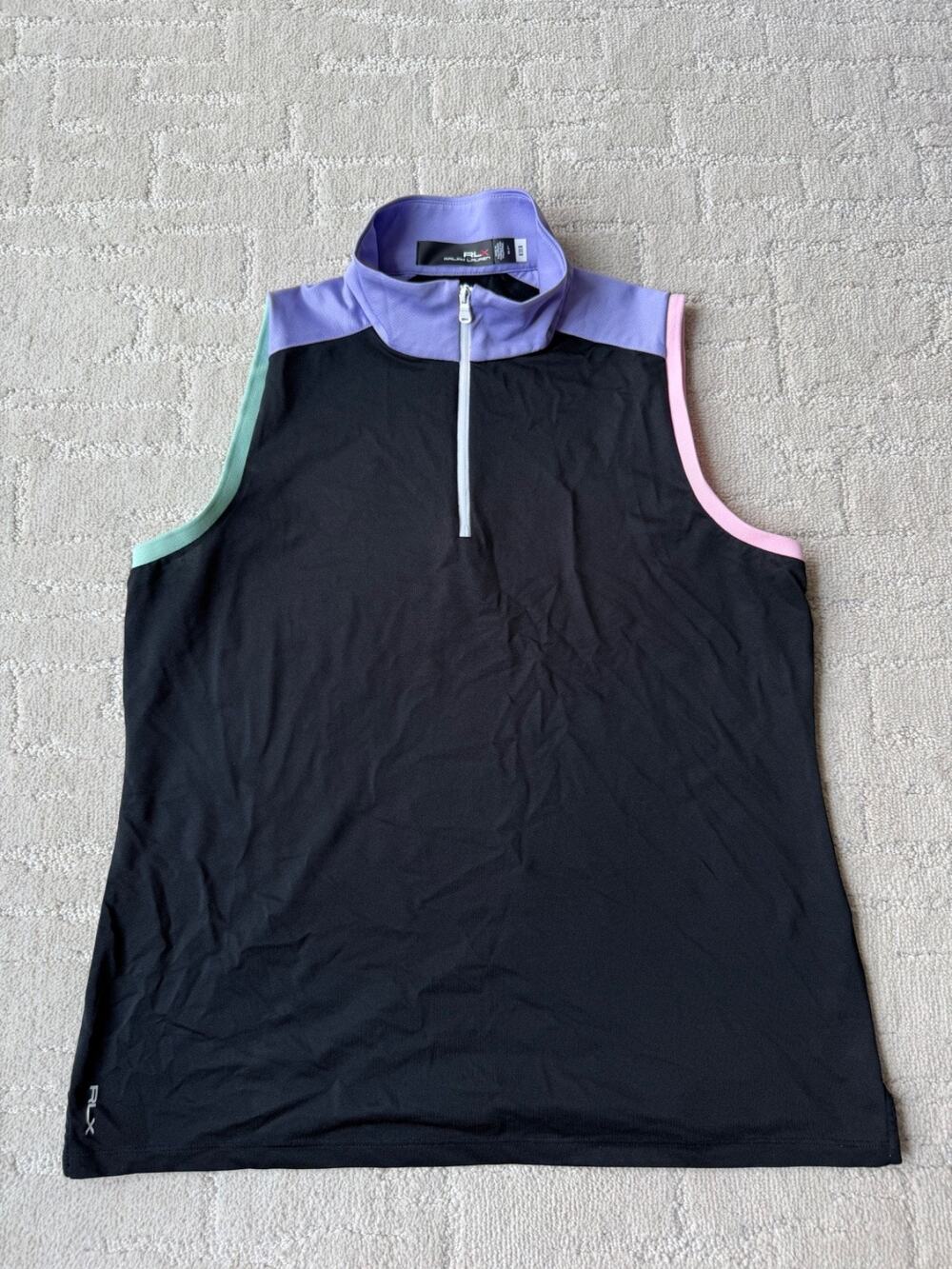 RLX Ralph Lauren Women Golf Sleeveless Polo Black Quarter Zip